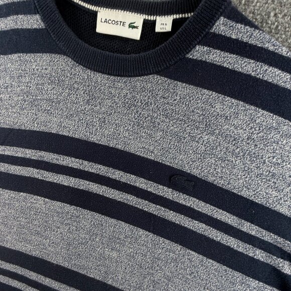 Lacoste Men Sweater Pullover Croc Logo Blue Striped Size Large Knit Long Sleeve - Picture 2 of 11